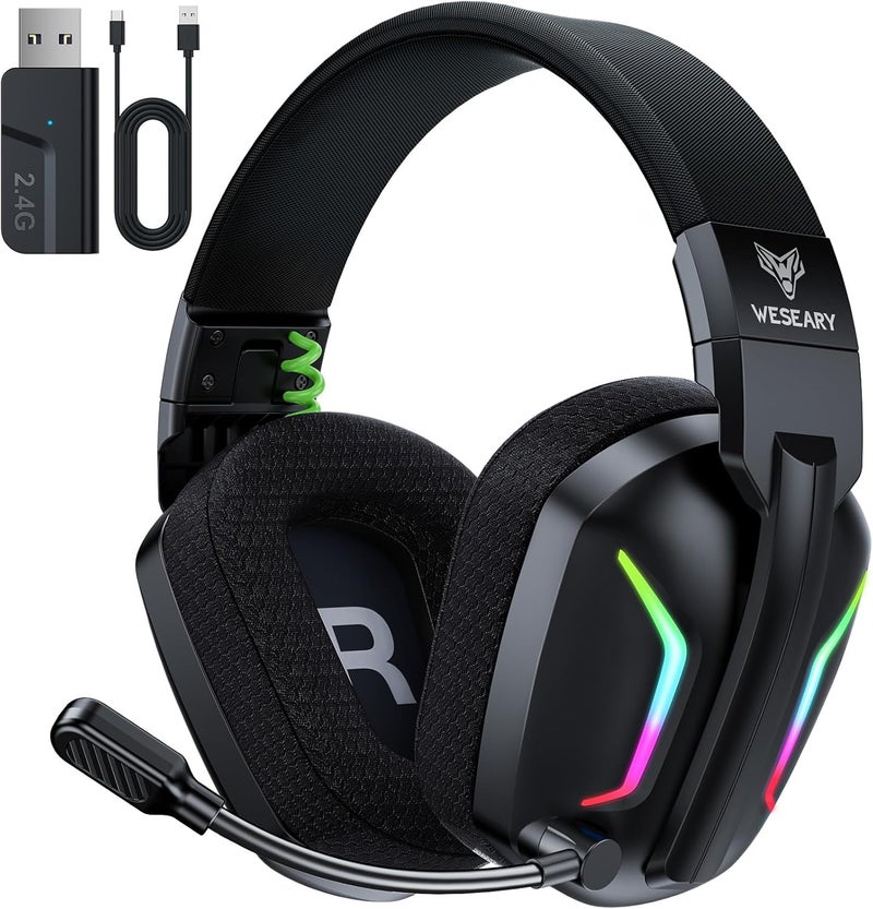 WESEARY Wireless Gaming Headsets for PC, PS5, PS4, Switch, Mac, 2.4GHz Wireless Gaming Headphone with ENC Noise Canceling Microphone, Bluetooth 5.4, Cool Lighting, 50H Battery, 50mm Drivers - Image 1
